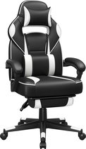 Bureaustoel - Gaming stoel - met voetsteun - met hoofdsteun en lendenkussen - tot 150 kg draagvermogen - zwart-wit