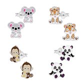 Boucles d'oreilles pour enfants, ensemble de quatre clous d'animaux, koala, panda, tigre et singe | Boucles d'oreilles fille