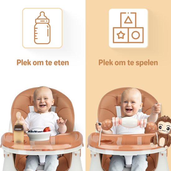 Twinky® Kinderstoel MAXI - 3-in-1 Kinderwagen Set - Bruin - Inklapbare Eetstoel & Baby Wagentje en Babystoel Voor Aan Tafel - Kinderzetel, Peuterstoeltje en Meegroeistoel in 1 van Merkloos — afbeelding 5