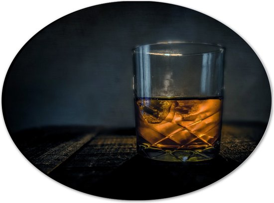 Dibond Ovaal - Whiskey in Glas - 28x21 cm Foto op Ovaal (Met Ophangsysteem)
