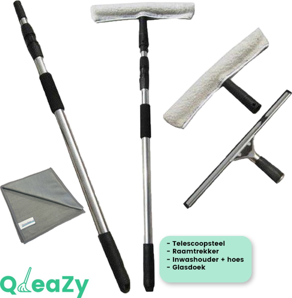 Goedkoopste Zeemset 35cm Professionele schoonmaakset rvs Raamwisser Inwasser met 4 meter telescoopsteel