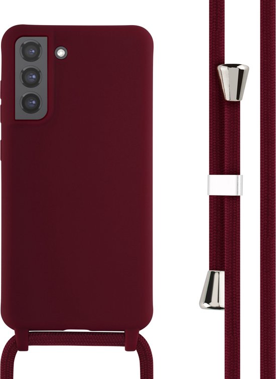 iMoshion Hoesje Geschikt voor Samsung Galaxy S21 FE Hoesje Met Koord - iMoshion Siliconen hoesje met koord - Donkerrood