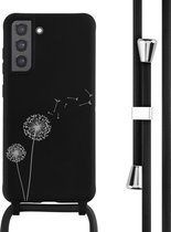 iMoshion Hoesje Geschikt voor Samsung Galaxy S21 FE Hoesje Met Koord - iMoshion Siliconen design hoesje met koord - Zwart / Dandelion Black