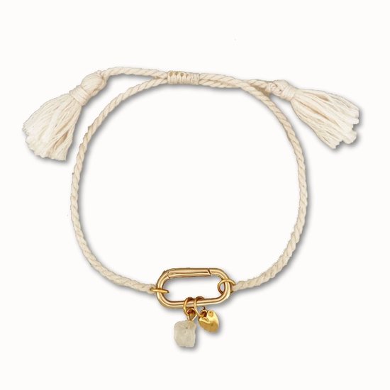 ByNouck Jewelry - Ivoor Armband Maansteen Hart - Vrouwen Armbanden - Sieraden - Verguld - Verstelbaar