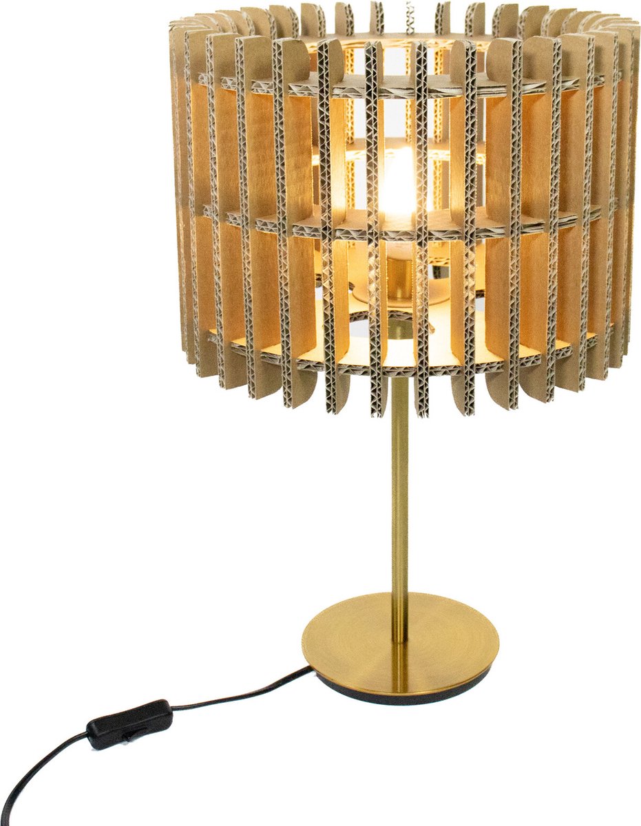 Kartonnen Eldena Tafellamp - Tafellamp van karton - E14 fitting - 30x30x42 cm - Lampenkap met pootje - KarTent