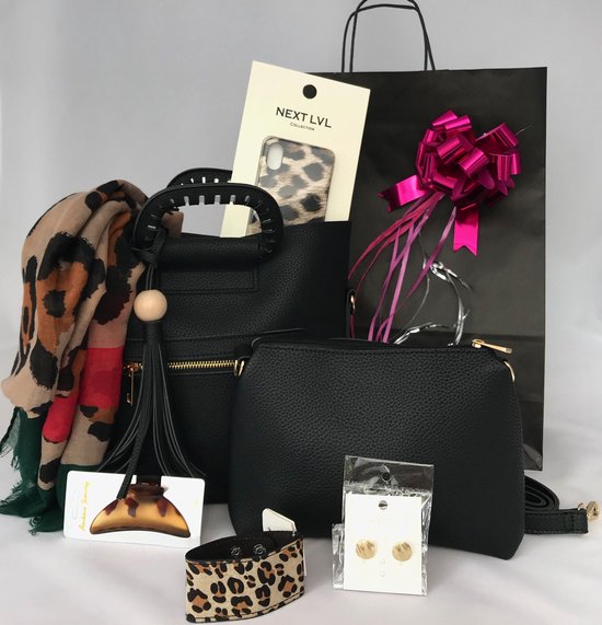 Tarief Perth multifunctioneel Luxe cadeau set voor vrouw - verjaardags cadeau voor vrouwen - Handtas  dames zwart -... | bol.com