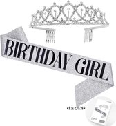 Snoes * Zilver Verjaardag Kroon Tiara en Sjerp * Birthday Girl * Silver/Glitter * Jarige versiering * Dress up for your Birthday *