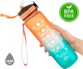 WaterBuddy waterfles -Drinkfles met rietje, 1 liter, sportdrinkfles met rietje, BPA-vrij, motiverende waterfles met tijdmarkering, lekvrije Tritan-waterkan voor fiets, camping, yoga, gym, outdoorsport