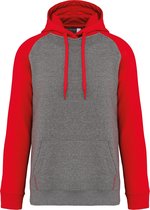 Tweekleurige hoodie met capuchon 'Proact' Grey Heather/Red - XXL