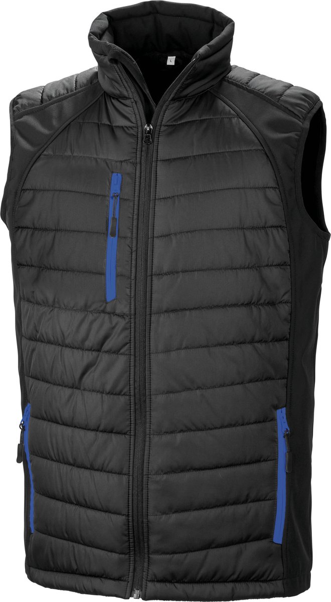 Black Compass gewatteerde softshell bodywarmer 'Result' Black/Royal Blue - L