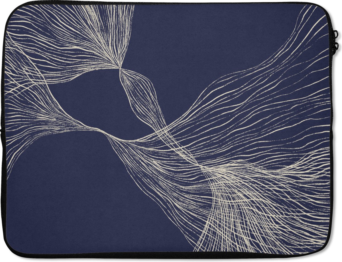 Laptophoes 15.6 inch - Line art - Abstract - Blauw - Lijnen - Laptop sleeve - Binnenmaat 37x26 cm - Zwarte achterkant