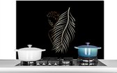 Spatscherm keuken 100x65 cm - Kookplaat achterwand Vrouw - Veer - Line art - Muurbeschermer - Spatwand fornuis - Hoogwaardig aluminium