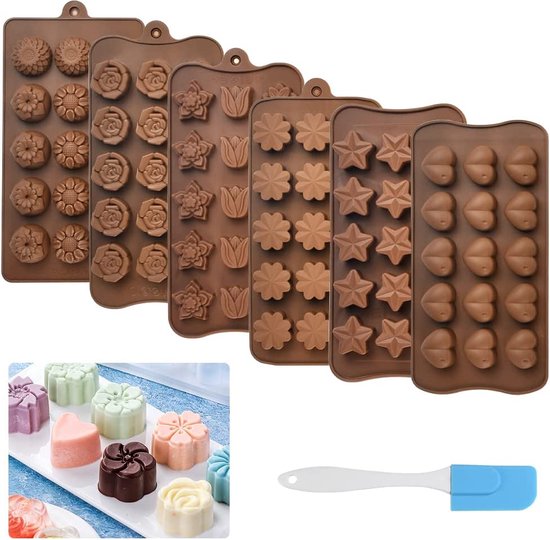 Set de 6 moules à chocolat, moules à chocolat en silicone, moules à bonbons  3D, formes