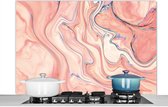 Spatscherm keuken 120x80 cm - Kookplaat achterwand Marmer - Pastel - Roze - Blauw - Marmerlook - Abstract - Muurbeschermer - Spatwand fornuis - Hoogwaardig aluminium