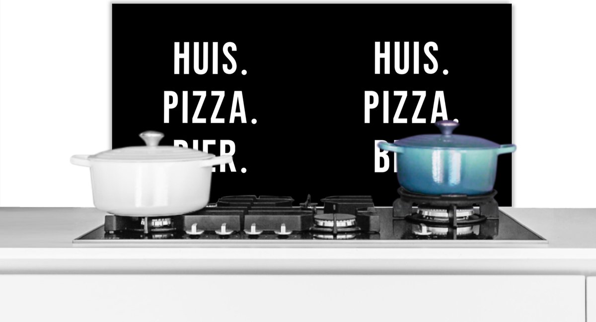 Spatscherm keuken 90x45 cm - Kookplaat achterwand Huis - Bier - Quotes - Muurbeschermer - Spatwand fornuis - Hoogwaardig aluminium