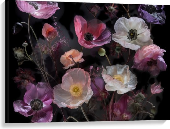 Canvas - Boeket van Stilleven in Witte en Roze Kleuren - 100x75 cm Foto op Canvas Schilderij (Wanddecoratie op Canvas)