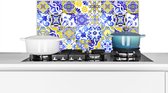 Spatscherm keuken 70x30 cm - Kookplaat achterwand Tegels - Delfts blauw - Geel - Antiek - Patroon - Muurbeschermer - Spatwand fornuis - Hoogwaardig aluminium