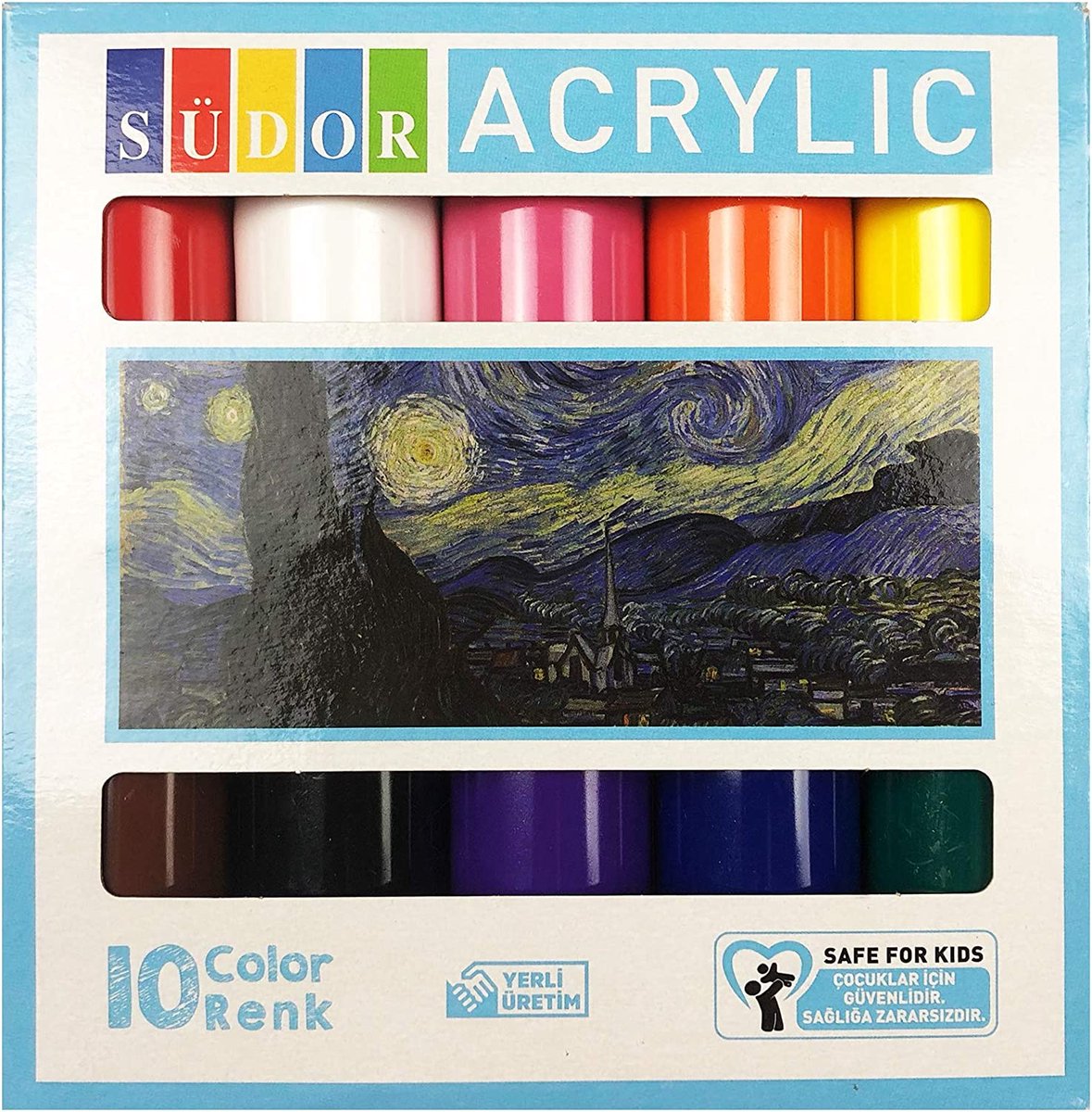 SÜDOR acrylverf set voor kinderen en volwassenen, schoolverf set 10 kleuren elk 40ml, houtverf, universele verf voor hout, steen, canvas, paaseieren (10x40ml) — afbeelding 4