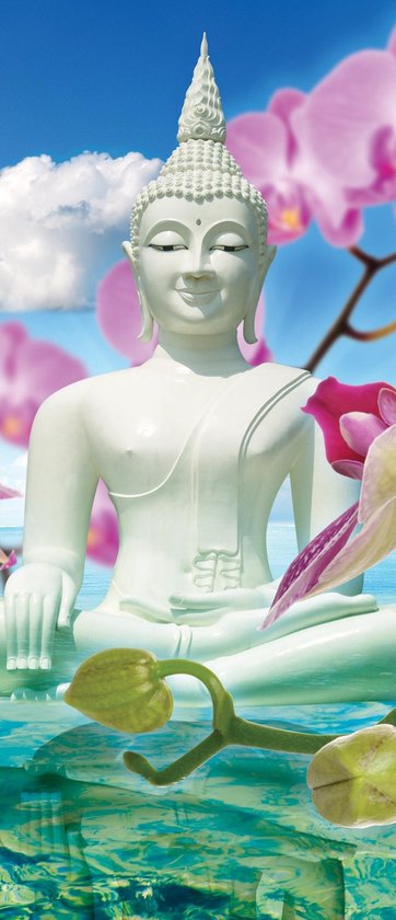 Deursticker Muursticker Boeddha, Zen | Wit | 91x211cm