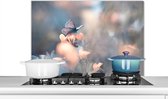 Spatscherm keuken 90x60 cm - Kookplaat achterwand Bloemen - Vlinder - Natuur - Botanisch - Muurbeschermer - Spatwand fornuis - Hoogwaardig aluminium