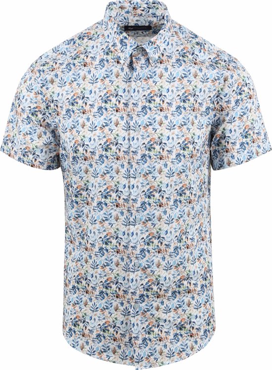 Suitable - Short Sleeve Overhemd Bloemenprint Blauw - Heren - Maat M - Regular-fit