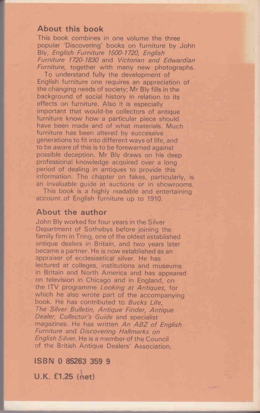 Discovering English Furniture, John Bly 9780852633595 Boeken