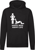 Happy wife Happy life Hoodie - man - vrouw - relatie - shoppen - bankpas - geld - grappig - trui - sweater - capuchon