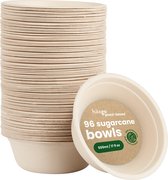 96 bols en bagasse de canne à sucre (500 ml) - bols à soupe, plats - respectueux de l'environnement, biodégradables et compostables