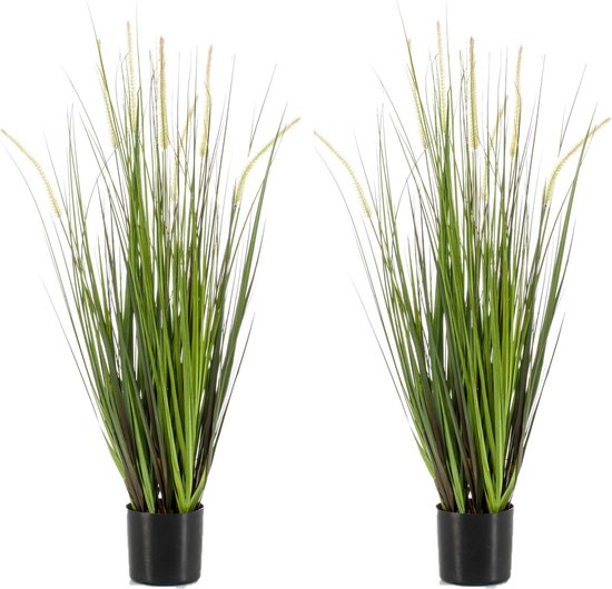 Set van 2x stuks kunstplanten groen gras sprieten 90 cm - Grasplanten/kunstplanten voor binnen gebruik