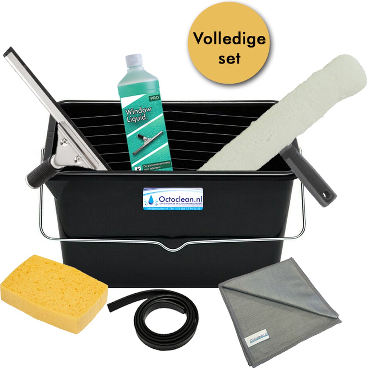 Goedkoopste Raamwas SET 35cm - Emmer 12 liter - Raamwisser - Ramen Wassen Set met Emmer - Ramenwassen - Raamtrekker - Glasdoek