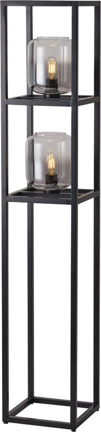 Moderne glazen vloerlamp Dentro | smoke / zwart / transparant | glas / metaal | Ø 18 cm | 28 x 28 cm | hoogte 157 cm | woonkamer lamp | modern design | snoer met voetschakelaar