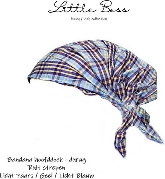 Little Boss - Bandana hoofddoek – Durag – Doo Rag - kind / baby 0-3 jaar – 2 stuks – (ruit) strepen nr. 16 – licht paars geel licht blauw - polyester nylon – casual feest festival