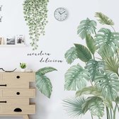 Stickerkamer® Tropische decoratieve groene monstera palmbladen muursticker | Planten bloemen| muurdecoratie| woonkamer| slaapkamerhuis inrichting stickers