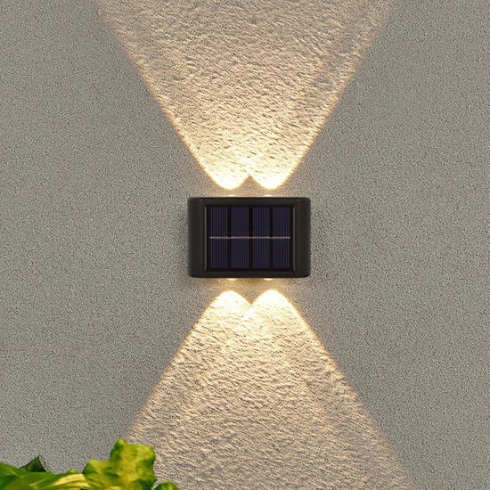 Solar Tuinverlichting - Tuinverlichting op zonne-energie - Solar Wandlamp voor buiten - Boven en onder verlichting - Warm Wit licht - 2 stuks