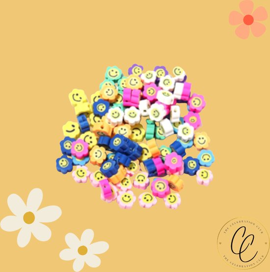 Kralen - polymeer - Beads - bloem - smiley - hobby - DIY - creatief - sieraden maken - armband - ketting - kinderfeestje - 100 stuks
