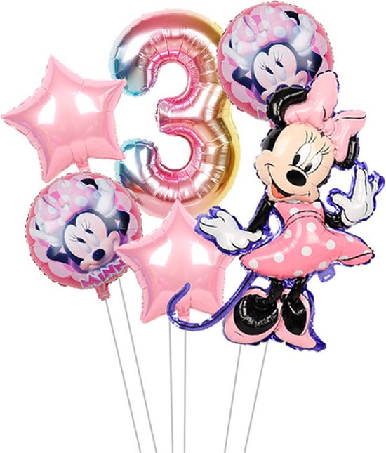 Sprankelende Minnie Mouse Ballonnen Set - Folie ballon - Minnie Mouse Cijfer Ballon 3 Jaar - Mini Mouse Cijfer Ballon Drie Jaar - Verjaardag Versiering Minnie Mouse - Ballonn Pakket Minnie Mouse - Ballonnenset Mickey Mouse - Verjaardag Meisje 3 jaar