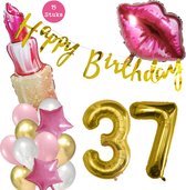 Set de Ballons à l'hélium Snoes Beauty 37 ans - Ballons en aluminium rose - Guirlande Happy Birthday Goud