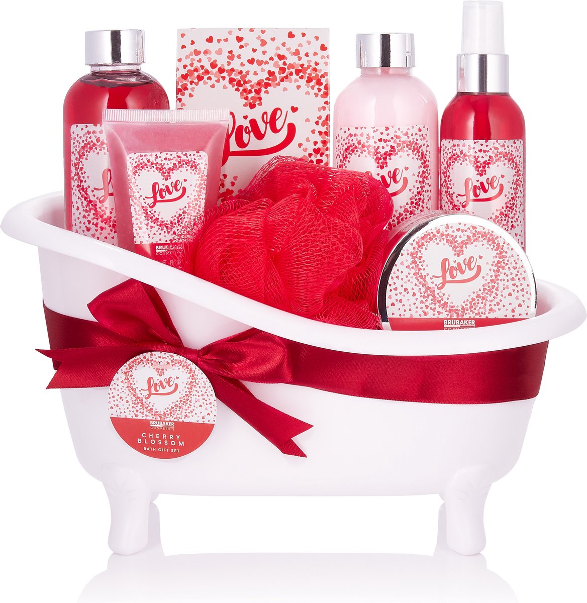 Goedkoopste BRUBAKER Cosmetics Bad- en doucheset Love - Kersenbloesem- Cadeautip Vrouw - Cadeau Idee- 8-delige geschenkset in decoratieve kuip