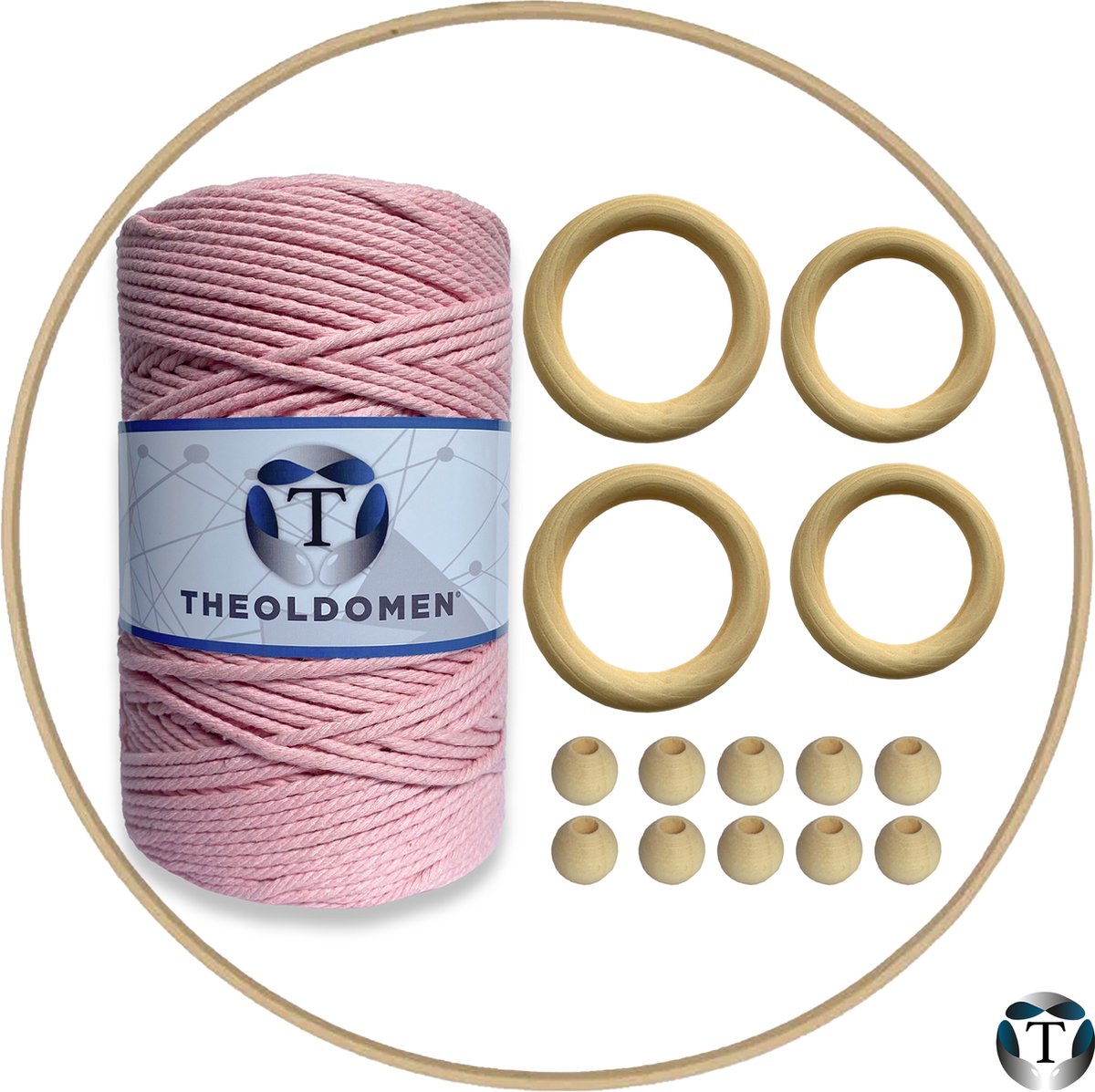 Macramé Pakket | 200 METER | Nude Roze | Starter Set | Ringen | Kralen | Hout | Macramé Touw | 3mm | 100% Katoen | Macramé | Decoratie | DIY | Doe Het Zelf | Wandkleed | Dromenvanger | Plantenhanger | Tassen | TheOldOmen |