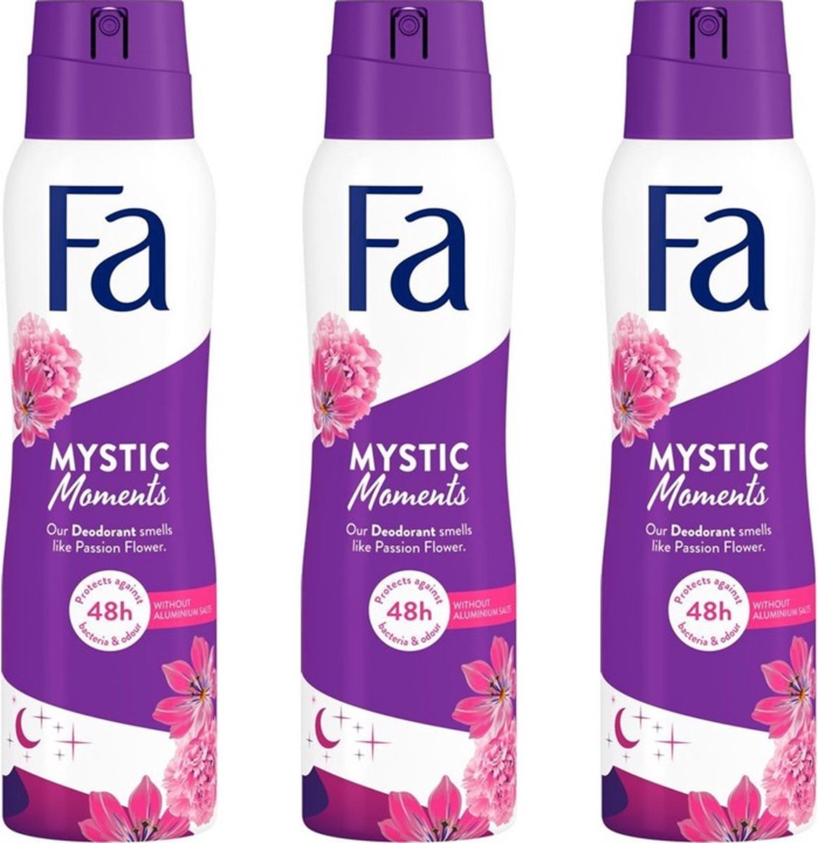 FA Deodorant Mystic Moments - 48H Protection 0% Aluminium Salt - Passion Flower - 150ML x 3 - Fa