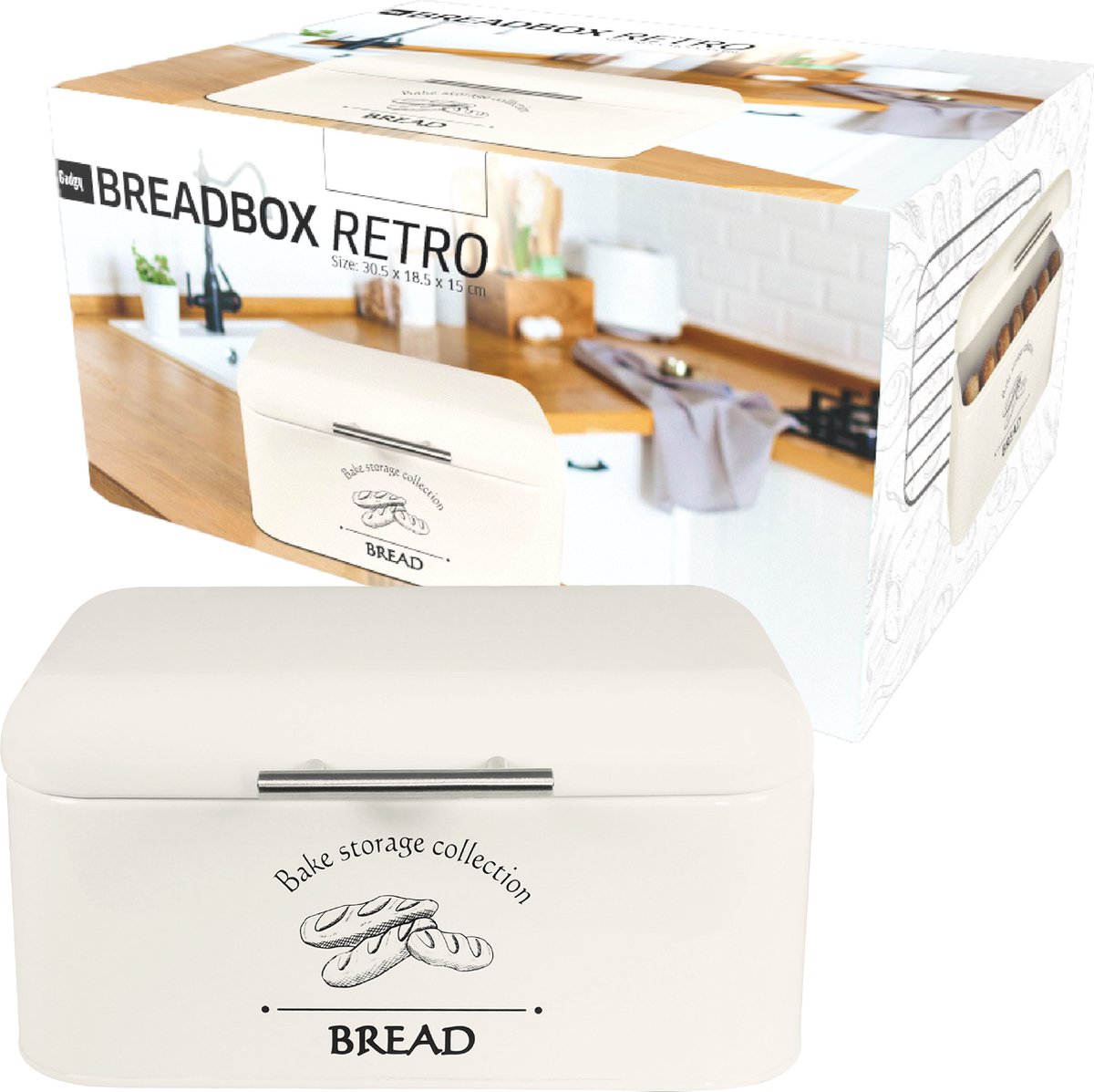 Theo&Cleo Broodtrommel met deksel, grote broodtrommel van metaal, broodopbergdoos, brooddoos, brood en koekjes, lang bewaren en droog houden, retro design, grijs