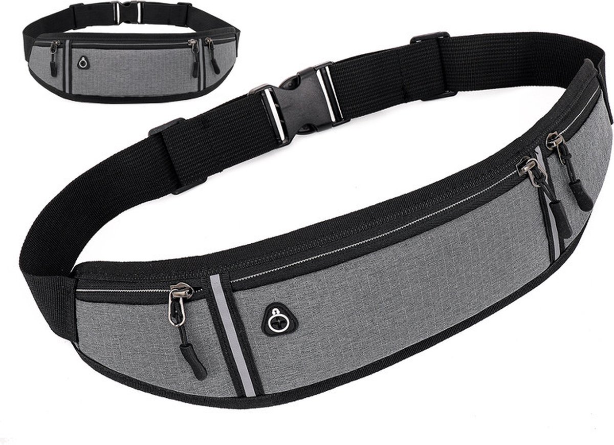 Heuptas I Running Belt I Met Telefoonhouder I Met Smartphonehouder I Reflecterend I Hardlooptas I Grijs