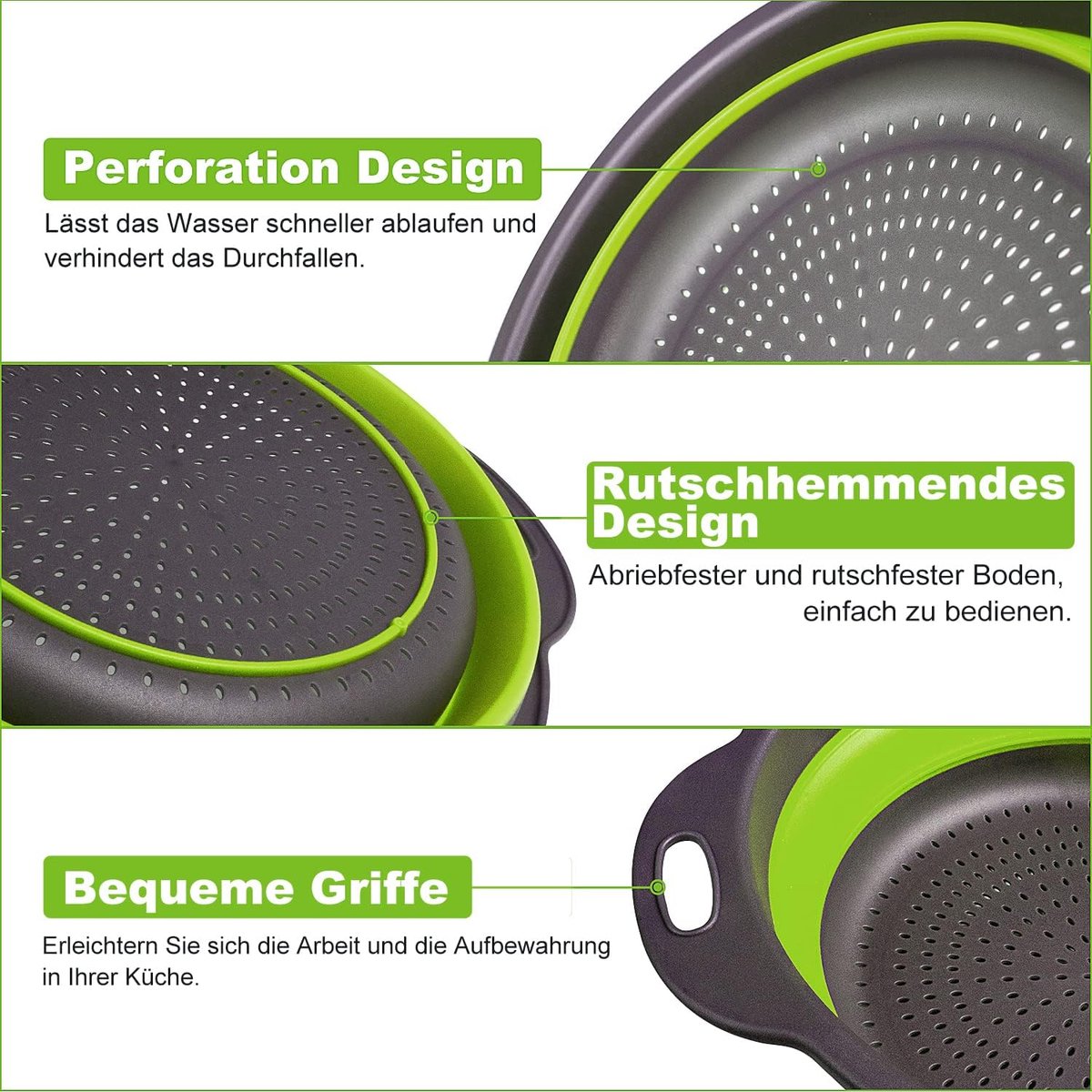 Lot De 2 Passoires Pliables Silicone Bleu 30cm Et 25cm - Idéal Cuisine, Camping Et Extérieur