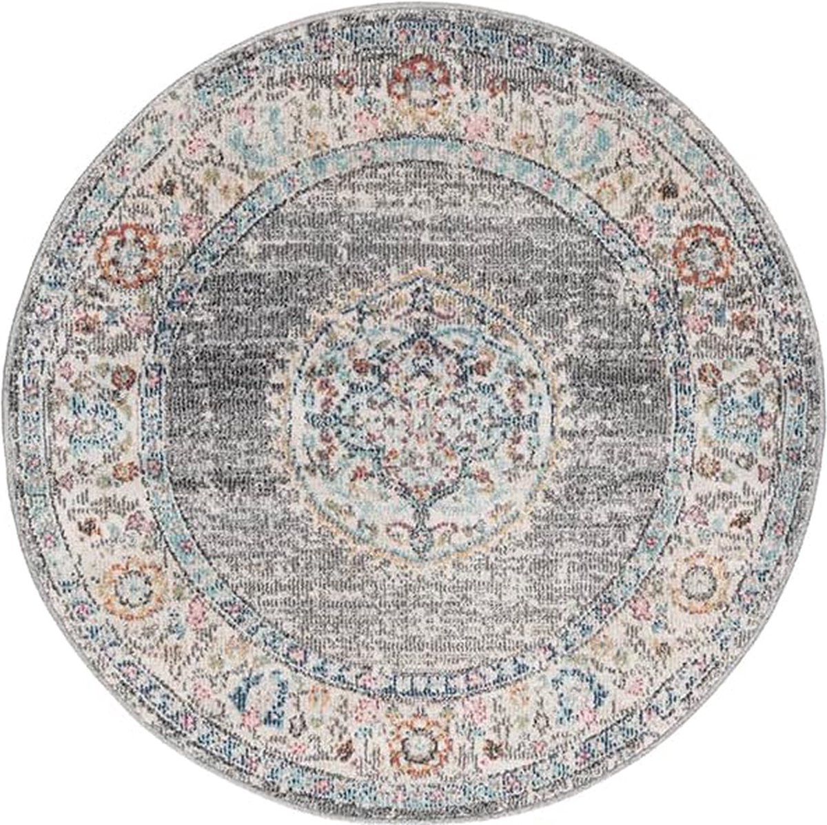 the carpet Palma - Indoor & Outdoor vloerkleed, weerbestendig & onderhoudsvriendelijk, grijs met oosters patroon, 120 cm round