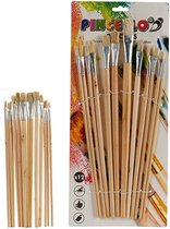 Hobby knutselen houten penselen set platte kop 12 stuks - diverse penseel formaten