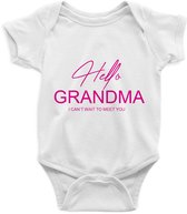 Hello Grandma Rompertje - Roze Print , Maat S, 0-3 maanden, 50/56, go max, Korte Mouw, Nieuw Baby Cadeau, Zwangerschap , Aankondiging , Romper Baby Jongen Meisje