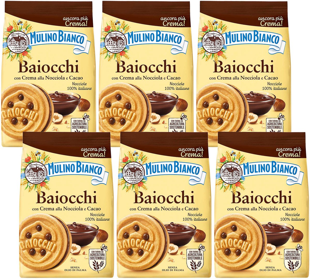MULINO BIANCO Baiocchi - biscuits miettes à la crème de noisette et cacao  260g (6 paquets)
