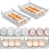2 stuks lade eierhouder, eierhouder koelkast met schuifrail en handvat, koelkast eierlade, eierhouder opslag, eierdoos organisator systeem