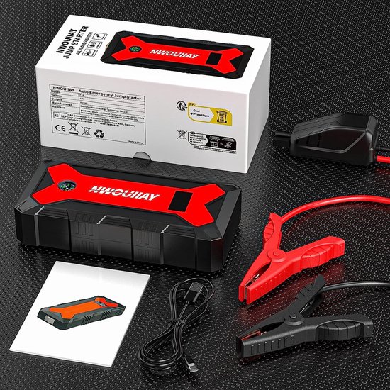 Jumpstarter Auto 16000 MAH - Powerbank - SOS Noodlamp - Startkabels - led  Zaklamp - 3
