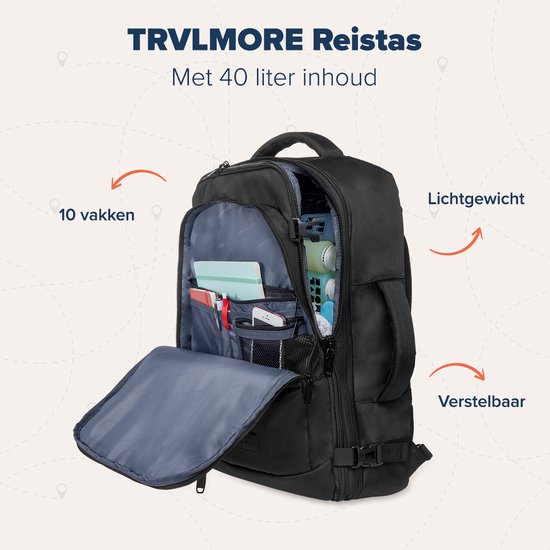 TRVLMORE Reistas - Rugzak - Handbagage Weekendtas - Backpack -  Waterafstotend - 40L -... | bol.com